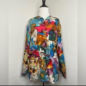 Vintage 90s Maximalist Tropical Silk Button-Down Medium